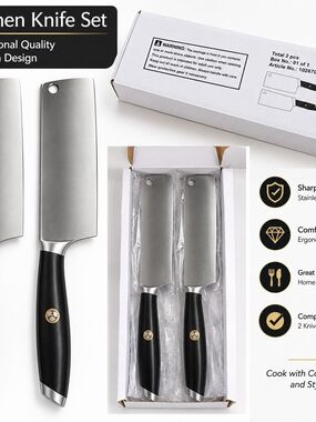 Stainless Steel Cleaver Knife Set - Black Handle